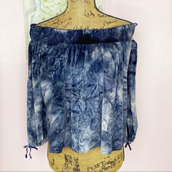 American Eagle Y2k Tie Dye Velvet Off The Shoulder Swing Crop Top Blue Small - Picture 2 of 11